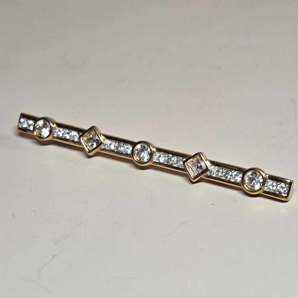 Swarovski Swan Shiny Austrian Crystal Gold Bar Pin Lapel Brooch